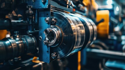 Industrial Machinery Close-Up of Rotating Metal Cylinder Process