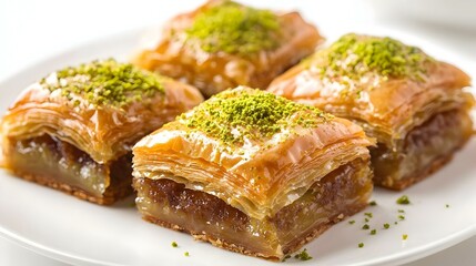Delicious baklava on white background