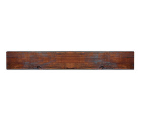 Horizontal old varnished long wooden board. On isolated transparent background.