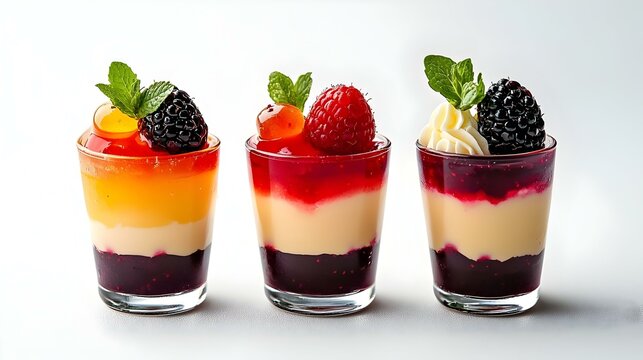 Layered berry jello and mousse parfait desserts