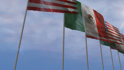 Mexico and USA waving flags 3d illustration