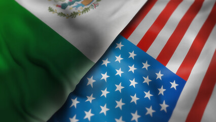 Mexico and USA waving flags 3d illustration
