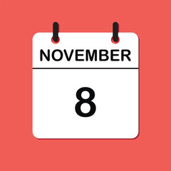 November 8. Daily Calendar icon for design. Simple design for business brochure, flyer, print media, advertisement. Easily editable.