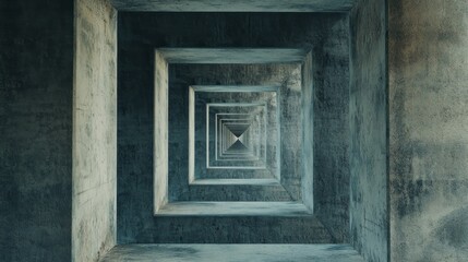 An endless concrete tunnel with many receding square frames