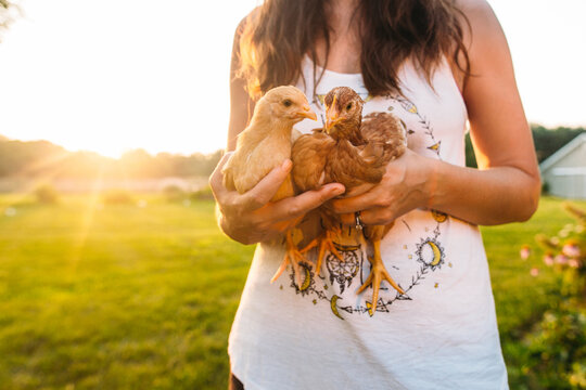 Woman holding her two hens