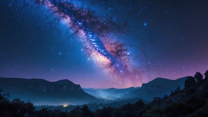 Fototapeta premium Picture of the Milky Way with a view into the valley.