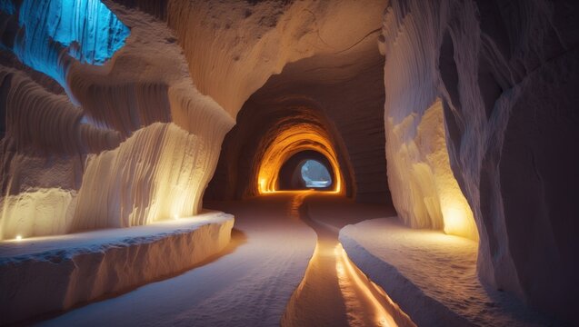 Panorama of the salt cave, a large salt cave created from salt mining, now utilized as a Halotherapy area.