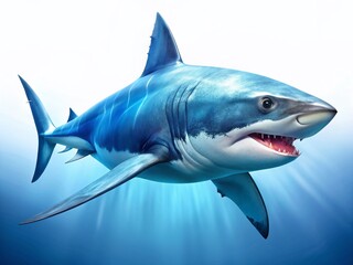 Obraz premium Great White Shark Isolated on White Background - Stock Photo
