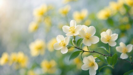 Obraz premium Spring mimosa flower. Framed image with soft focus selection. Easter greeting card.