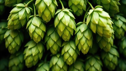 Fototapeta premium Green ripe hop cones for brewery and bakery backdrop design.