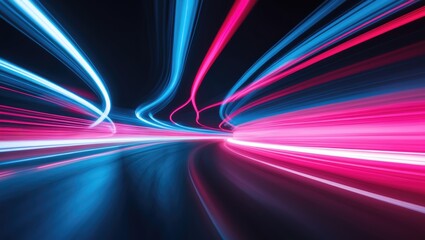 speed light line motion blur on a dark background, simulation of data transfer, lights transitioning from blue to red
