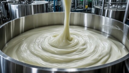 Fototapeta premium Stainless mixing tank in a factory for chemical industry applications.