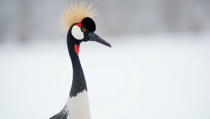 Obraz premium The Red-crowned crane, Grus japonensis, is depicted standing in a stunning winter setting; a wildlife scene from Asian nature featuring a close-up portrait.
