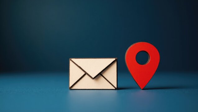 Envelope and red geolocation map pin. Contextual messages and notifications. Remaining connected and informed. Receive updates, alerts, and essential information in real-time.
