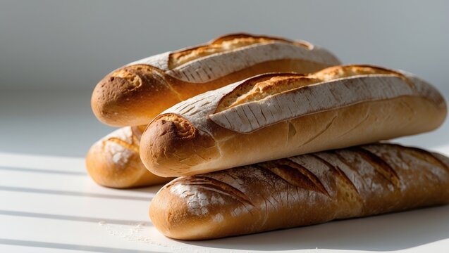some demi baguettes or bread rolls on a light backdrop