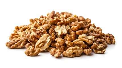 Pile of Shelled Walnuts isolated on white background