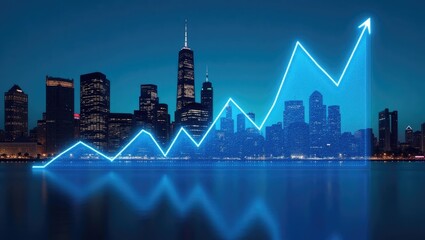 Skyscrapers Cityscape viewed from Downtown, featuring Skyline Buildings. Stunning Real Estate. Forex Financial graph and chart hologram. Concept of business education.