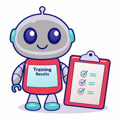 Robot training results creative animation digital space graphic design whimsical environment front view educational concept