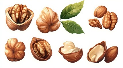 Fototapeta premium Walnuts Collection Isolated on White Background