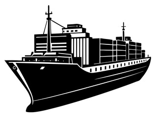 Obraz premium cargo ship black silhouette vector, Simple silhouette Design vector icon with white background. Water transportation vector illustration 
