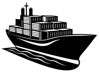 Fototapeta premium cargo ship black silhouette vector, Simple silhouette Design vector icon with white background. Water transportation vector illustration 