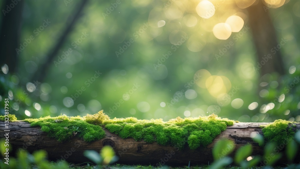 Aufkleber moss-covered log backdrop for product display montages