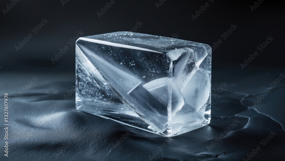 Poster frosted, textured, natural ice block on a dark background. clipping path included.