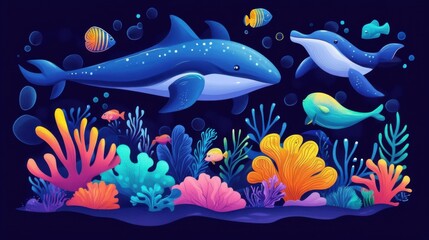 Obraz premium Colorful Underwater Scene with Playful Wildlife
