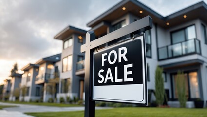 Obraz premium For sale sign outside a budget-friendly apartment complex. A medium density residential property on the real estate market.