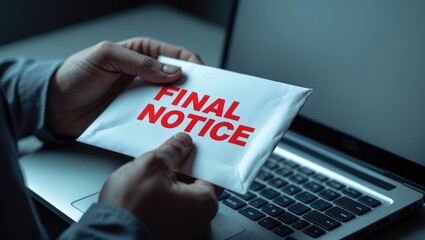 Naklejka premium Final notice bills displayed on a laptop background, Email concept.