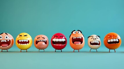 Hilarious 3D Emojis: A Row of Giggling, Laughing, and Silly Cartoon Faces - Powered by Adobe