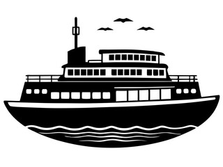 Obraz premium ferry black silhouette vector, Simple silhouette Design vector icon with white background. Water transportation vector illustration 