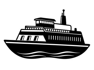 Fototapeta premium ferry black silhouette vector, Simple silhouette Design vector icon with white background. Water transportation vector illustration 