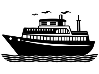 Obraz premium ferry black silhouette vector, Simple silhouette Design vector icon with white background. Water transportation vector illustration 