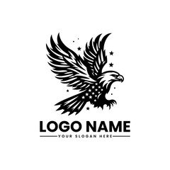 Majestic eagle flying with star-studded wings. Bold patriotic symbol design american eagle vector logo