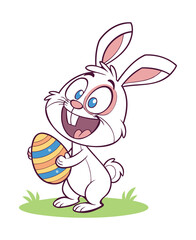 Easter Bunny with Colorful Egg Cartoon Illustration
