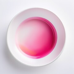 A white plate with a pink liquid in it