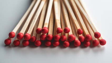 Fire matches arranged in a pile against a white background.