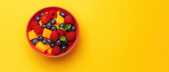 Fototapeta premium Delicious Summer Fruit Salad in a Red Bowl