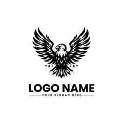 Dramatic eagle in flight, wings adorned with stars. Classic patriotic motif