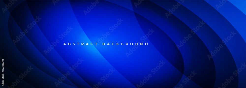 Poster Abstract dark blue wide background with dynamic oval shapes and curves. Vector illustration
