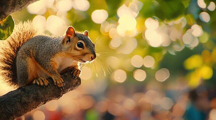  A squirrel on a tree branch with a clear focus and no distractions in the background