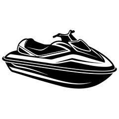 jet ski black silhouette vector, Simple silhouette Design vector icon with white background. Water transportation vector illustration 