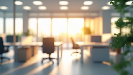 Blurred vacant open space office. Abstract light bokeh in the interior background.