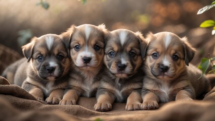 Obraz premium A touching image of puppies, their eyes shining with pure love and innocence, embodying the spirit of unconditional affection. Ideal for invoking feelings of warmth and joy.