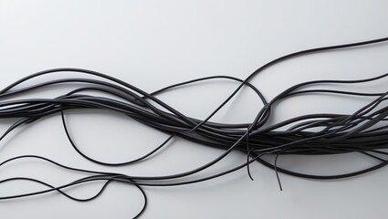 Black wires and cables isolated on a white background, featuring a clipping path.