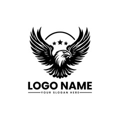 Majestic eagle with glowing star-studded wings flying under a night sky, bold patriotic symbol of hope and freedom