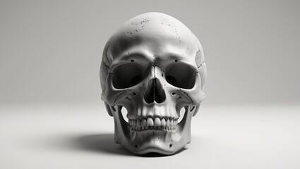 Fototapeta premium Black and White Human skull, set against a plain background with a clipping path.