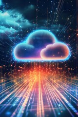 Obraz premium Colorful digital cloud with data streams in a vibrant sky