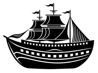 ship black silhouette vector, Simple silhouette Design vector icon with white background. Water transportation vector illustration 